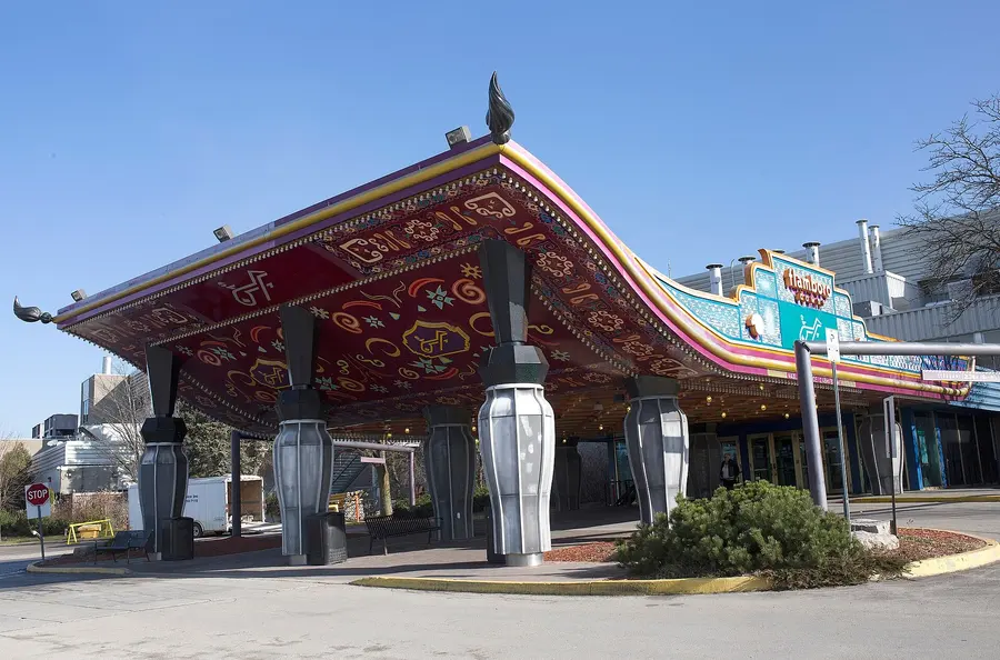 Painted pagoda canopy over the Flamboro Downs entrance
